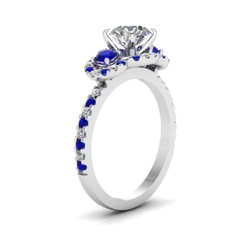 Image of 55Carat Choose Your Gemstone Delicate 3 Stone Halo Diamond CZ Ring Sterling Silver Round Shape Halo Engagement Rings Everyday Jewelry Wedding Jewelry Handmade Gifts for Wife US Size 4 to 12