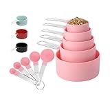 10Pcs Measuring Cups & Spoons Set, Stackable Cups and Spoons, Nesting Measure Cups with Stainless Steel Handle, Kitchen Gadgets for Cooking & Baking (Pink)