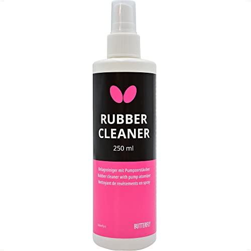 Butterfly Rubber Cleaner | Profi Tischtennis-Reiniger für Belagoberflächen + Pumpzerstäuber 250 ml | Tischtennis Zubehör zum Reinigen und Auffrischen von Tischtennisschlägern | Made in Germany