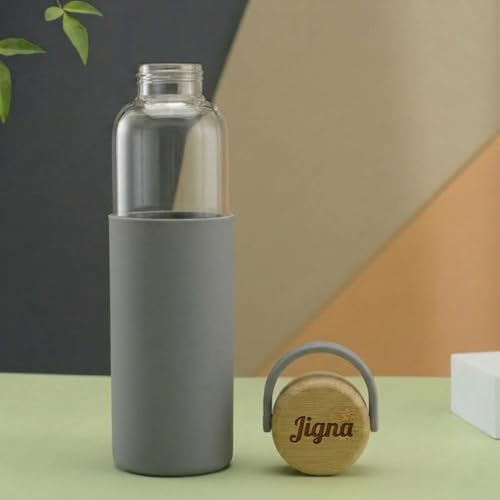Image of Giftana Personalized Borosilicate Bottle 500ml with Handle -Grey