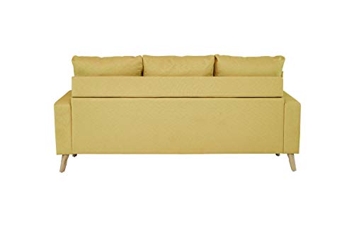 Divano Roma Furniture Middle Century Modern Linen Fabric Small Space Sectional Sofa with Reversible Chaise (Yellow) - Thumbnail 3