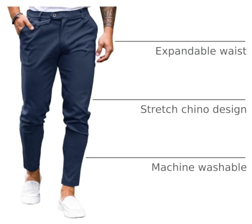 Image of Mens Chinos Slim Fit Pants Stretch Tapered Dress Pant Casual Trousers