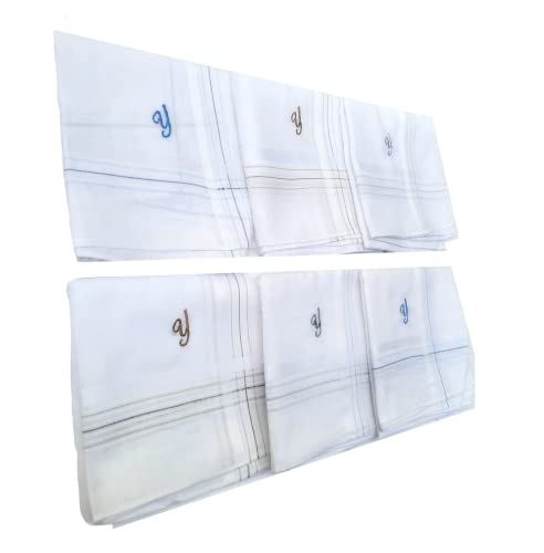 Image of ANTONIA Men's Initial Alphabet Handkerchiefs | Premium Cotton Personalized Hankies with Letter Embroidery (A-Z) | Soft, Absorbent & Reusable | Formal, Wedding & Gift Use | Pack of 6