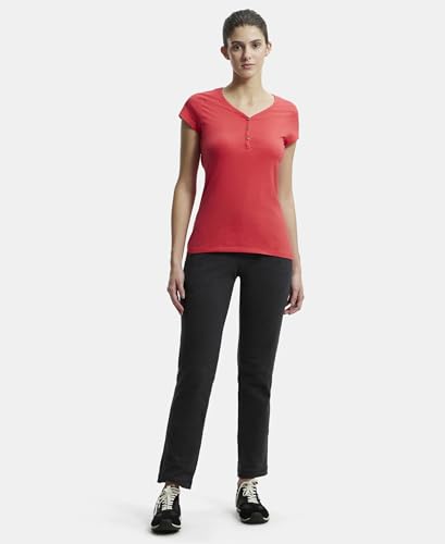 Image of Jockey UL03 Women's Super Combed Cotton Elastane Stretch Slim Fit Solid V Neck Henley Styled Half Sleeve T-Shirt