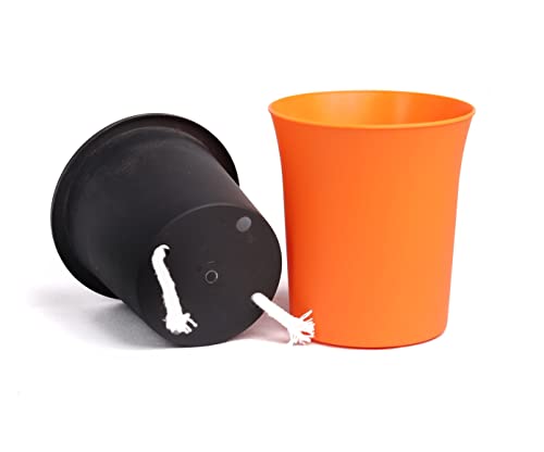 Image of Self Watering Plastic Pots for Plants - Oslo - Indoor Outdoor Home Livingroom Garden Tabletop Decor 4 Inch Round Plastic Small Size Planter UV Protected Set of 3 (Orange)