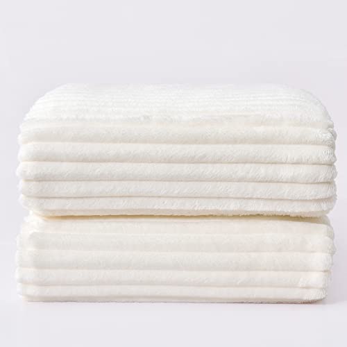Image of BEDELITE Fleece Blanket Queen Size - 3D Ribbed Jacquard Soft and Warm Decorative Fuzzy Blankets - Cozy, Fluffy, Plush Lightweight Throw Blankets for Couch, Bed, Sofa(Off White, 90x90 inches)