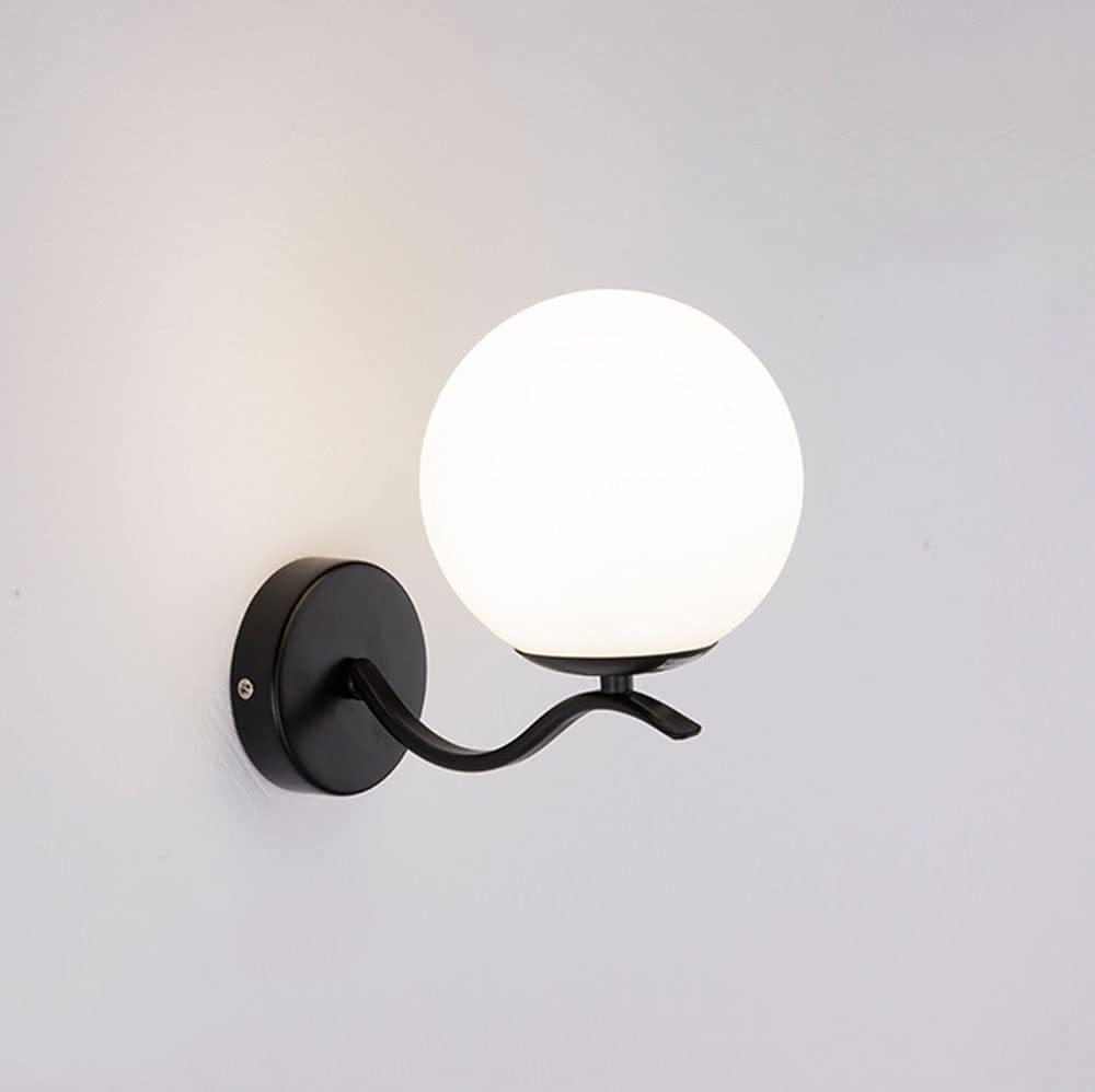 SXSCARKX 8.3in Glass Globe Wall Sconce Mid Century Two-Color Light Fixture Bedroom Lighting Nordic Living Room Background Iron Structure E27 Lamp Mirror Headlights