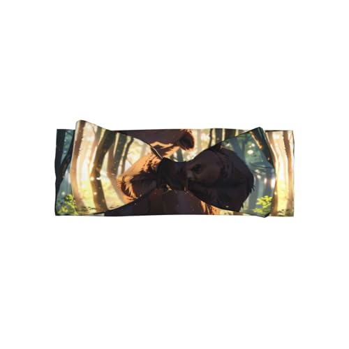 Newborn, Baby, Toddler Hair Accessories, Brown bear in the forest Bow Hair Accessories, Kids Elastic Bow Headband 0-6 Months