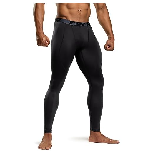 TSLA Men's Thermal Compression Pants, Athletic Sports Leggings & Running Tights, Wintergear Base Layer Bottoms, Heatlock Jet Black, Large