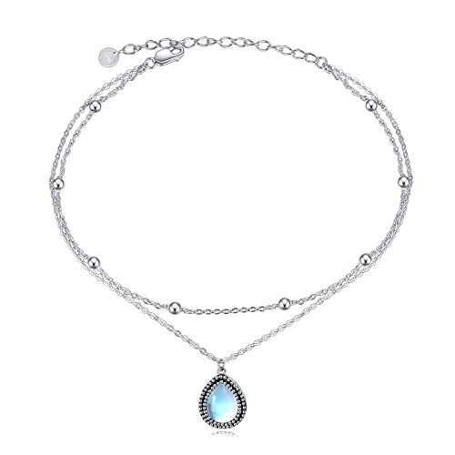 Image of POPLYKE 925 Sterling Silver Double Layered Chain Evil Eye Daisy Sunflower Butterfly Anklets for Women Holiday Beach Crystal Ankle Bracelet Dainty Evil Eye Jewelry