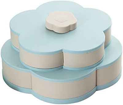 Snack Serving Tray Rotating Candy Box Petal Shape Food Snack Storage Box Container Divided Compartment Dessert Holder Tray Fruit Plate Party Wedding Candy Tray (Blue)