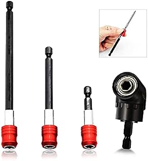 Quick Release Drill Bit Holder, 3 PCS Quick Change Magnetic Screwdriver Bits Holder 1/4 Shank Hex Extension Long Drill Bit Holder +105°Right Angle Drill Power Screwdriver Drill Attachment R/BS