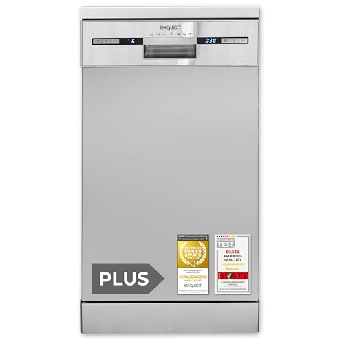 Exquisit PLUS Geschirrspüler 45 cm, Unterbaufähig, 9 Maßgedecke, 9 Liter, ECO-Programm, Startzeitvorwahl, GSP59309-030E silber
