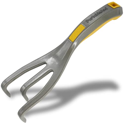 PortableAnd Gartenwerkzeuge Handkultivator, strapazierfähig, einteilig, leicht, Garten-Handrechen zum Reinigen von Unterbürste und Mischen von neuem Erde mit ergonomischem Griff (metallischgelb) Cover