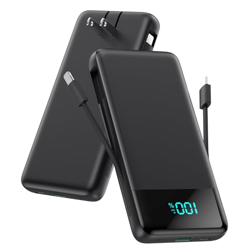 Portable Charger for iPhone with Built-in Cables and Wall Plug,Upgraded 13800mAh Fast Charging USB C Power Bank,4 Outputs Slim Travel Essential Battery Pack for iPhone 17/16/15/14/13,Galaxy,Android