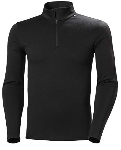 Helly-Hansen Mens LIFA Merino Lightweight 1/2 Zip Base Layer Shirt, 990 Black, Large