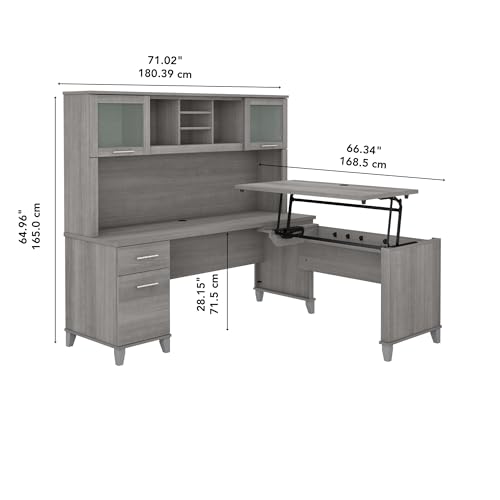 Bush Furniture Somerset 72W 3 Position Sit to Stand L Shaped Desk with Hutch in Platinum Gray | Adjustable Height Table for Office