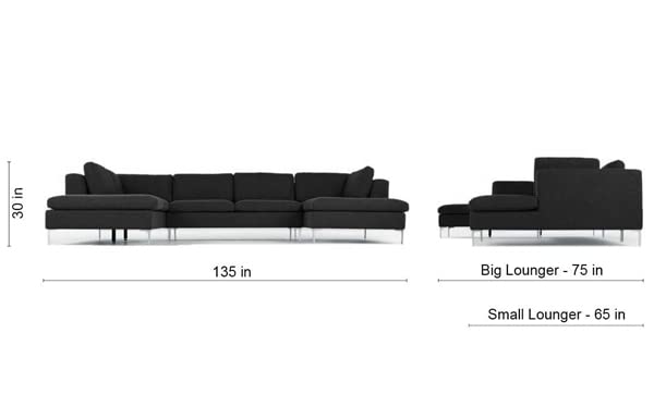 Image of Smith U Shape 7 Seater Corner LHS Fabric Sofa Set in Light Grey Color for Living Room, Couch Sofa for Living Room, Seven Seater Sofa