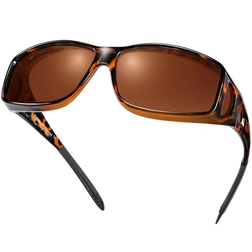 Peekaco Polarized Sunglasses Fit Over Glasses for Women Wrap Around Sun Glasses for Driving Fishing UV400 Protection