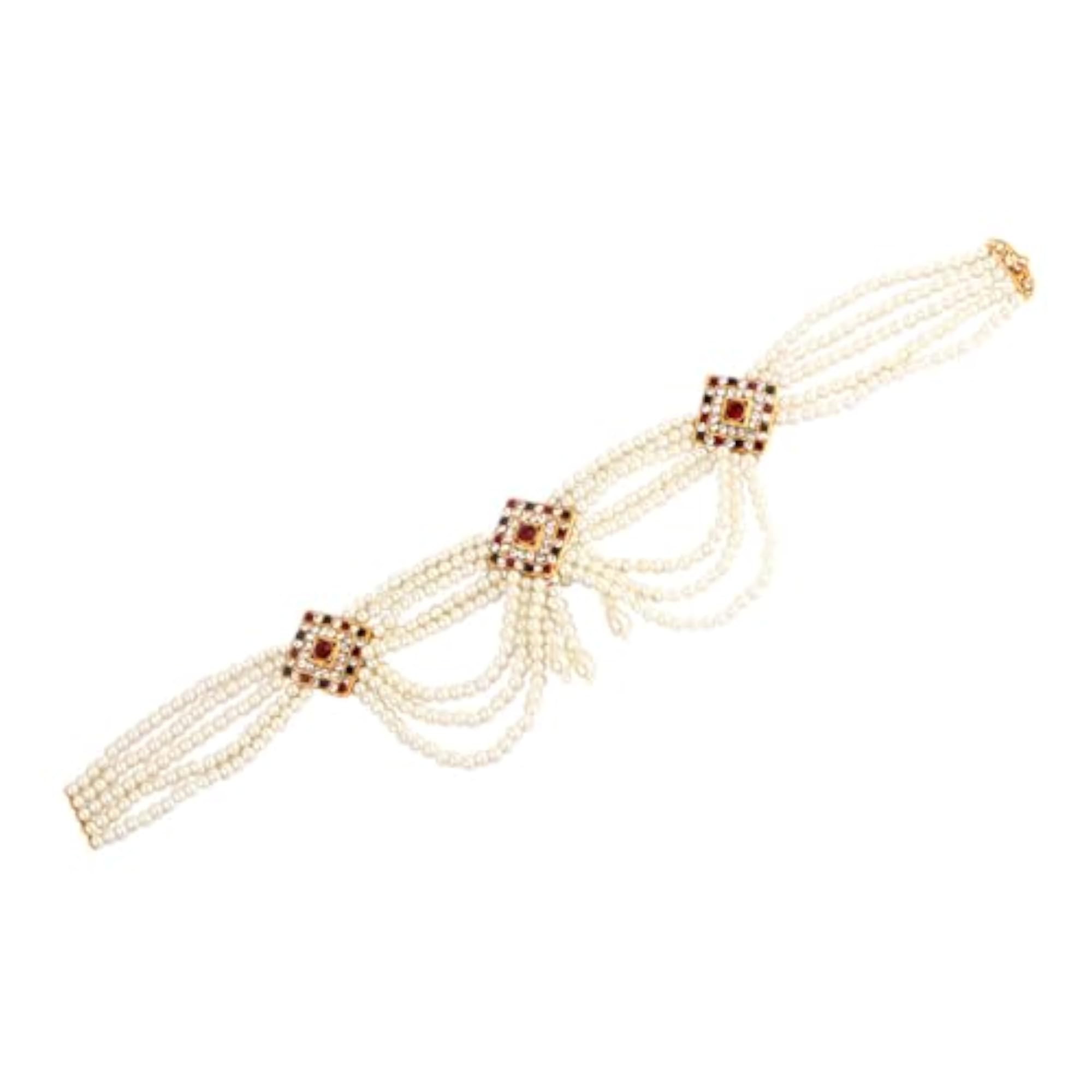 Classy Beads and Studded Red and Green Stone Kamarpata