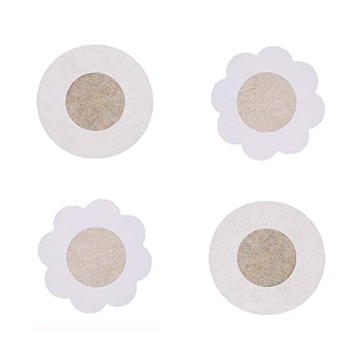 Tugaizi 80 Pieces Nipple Covers Breast Pasties Comfortable Adhesive Bra Disposable Satin Petals Pasties for Women (Flower, Round) Beige2