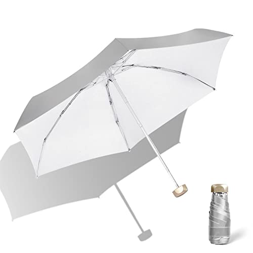 Meichoon Travel Mini Umbrella Lightweight Small 5 Folding 6 Ribs Compact Sun&Rain Waterproof Parasol with UPF 50+ UV Protection Suit for Pocket with Case White