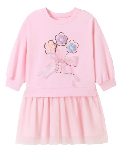 Image of Girls Cotton Long Sleeve Casual Cartoon Appliques Striped Jersey Dresses