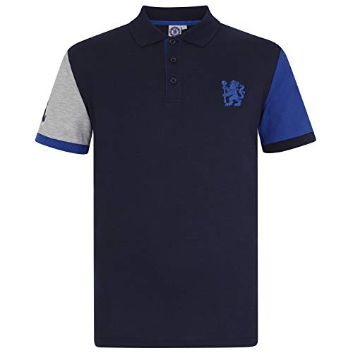 Chelsea FC   Polo Oficial para Hombre   con el Escudo del Club   Azul Marino   Mangas en Contraste   Grande