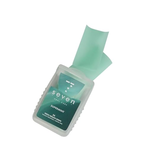Image of Seven Oral Care Breath Strips Super Mint | Instant Mouth Freshener | Sugar Free Dissolving Oral Strips | Fresh Breath On-the-Go | Pocket Friendly Travel Size | 24 Count
