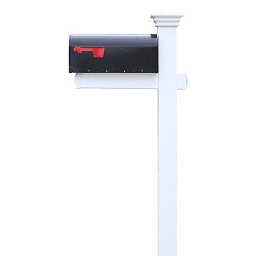 4Ever Products The Buchanan Vinyl/PVC Mailbox Post (Includes Mailbox) Complete Decorative Curbside Mailbox System with Classic Traditional Style (Black Mailbox)