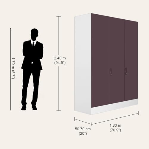 Image of Interio by Godrej Slimline XL 3 Door Steel Almirah (Matte Alpine White and Semigloss Black Plum) + 1 Year Warranty, Locker, 8 Shelves