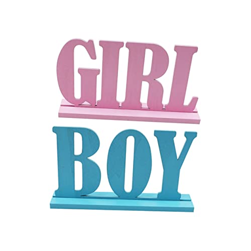 BRIGHTFUFU Twin Gender Reveal Decorations Baby Shower Ornament Set 2pcs Wooden Baby Shower Decor