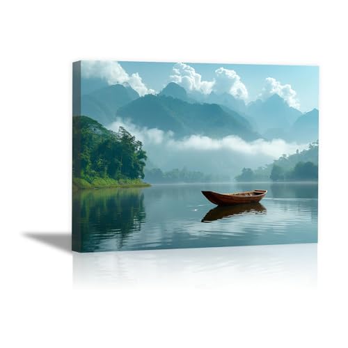Bateau dans le lac pour un salon apaisant avec la toile DunPei