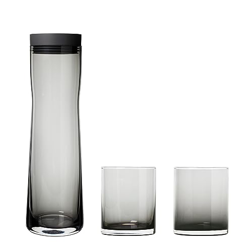 Produktfoto von blomus Wasserkaraffe -SPLASH- Glaskaraffe 1 Liter + 2 Trinkgläser 220ml SET (Dark Gray)
