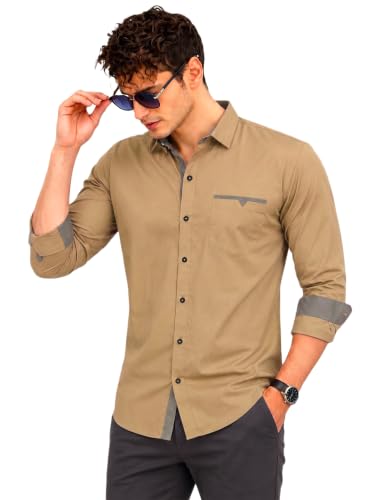 Image of Diverse Men's Cotton Shirt for Men | Regular Fit Full Sleeve Solid Casual Shirt with Spread Collar, Stylish Pocket Design, Standard Length | Formal Office Wear