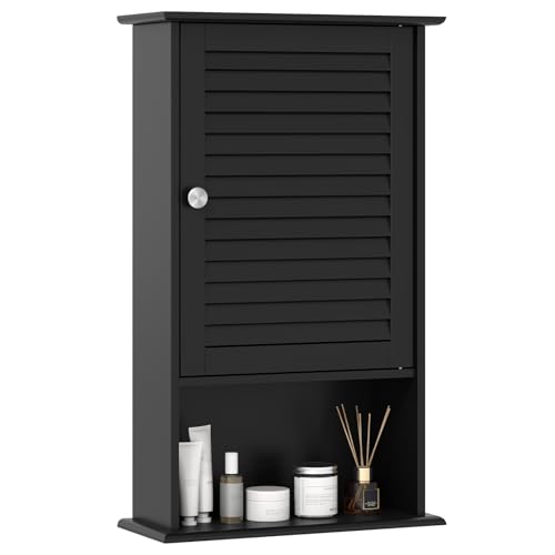 COSTWAY Hängeschrank Bad, Badezimmerschrank mit verstellbarem Einlegeboden, Wandschrank 42 x 16,5 x 70cm, Badschrank hängend, Schrank für Badezimmer, Küche (Schwarz)