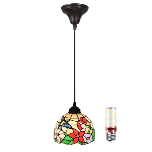 Uziqueif Lustre Chambre, Tiffany Lampe Suspendue, Lustres Verre Vintage, E27 Lampe Plafond, Suspension Luminaire pour Cuisine Salon Salle Manger Couloir,...