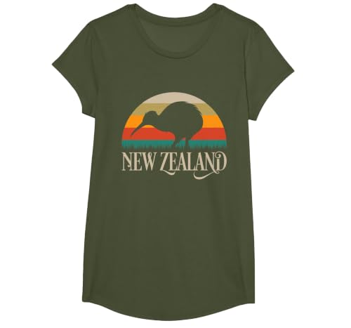New Zealand Kiwi Vintage Bird NZ Travel Kiwis New Zealander T-Shirt, Girls, Olive Green, Large