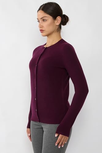 Image of JENNIE LIU Women's 100% Cashmere Button Front Long Sleeve Crewneck Cardigan Sweater