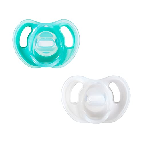 Image of Tommee Tippee Ultra-Light Silicone Pacifier, 18-36 Months, Symmetrical One-Piece Design, BPA-Free Silicone Binkies, Blue/White, Pack of 2
