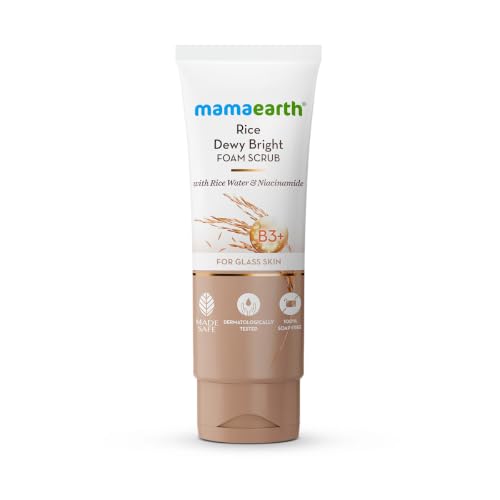Mamaearth Rice Dewy Bright Foam Scrub with Rice Water & Niacinamide for Glass Skin Glow- 100 g 100 % Soap Free Foam Scrub | Enriched with Rice Water a
