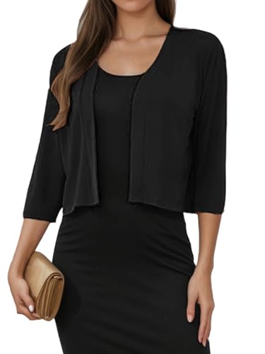 Women's 3/4 Sleeve Shrugs Sweaters Casual Lightweight Open Front Knitted Cardigans2