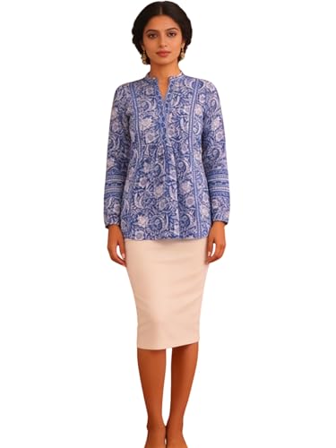 Image of Lymio Women's Printed Short Kurti Top | Rayon Mandarin Collar Casual Ethnic Tunic | Summer Printed Top (K-249)