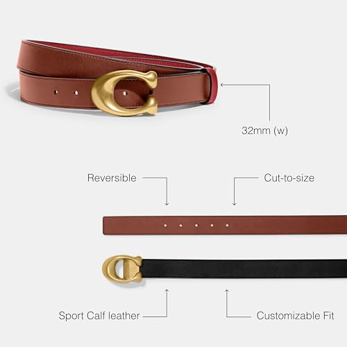 Coach Women's CTS Sculpted C Reversible Leather Belt, Saddle 1941 Red3