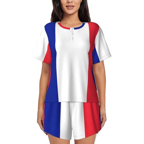 Pyjama deux pièces femme avec short col rond vêtements de nuit doux imprimé France