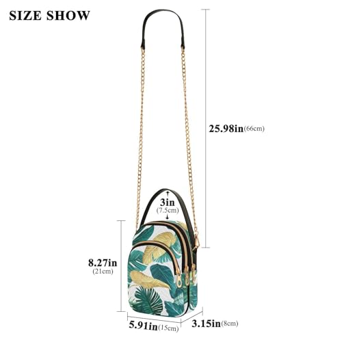 susiyo Teal Blue Gold Tropical Leaves Pattern Crossbody Purse for Women, Quilted Crossbody Bag Ladies Casual Bags Shoulder Bag Phone Purse Handbag Wallet3