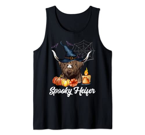 Spooky Heifer Halloween Highland Vaca Otoño Hola Otoño Camiseta sin Mangas