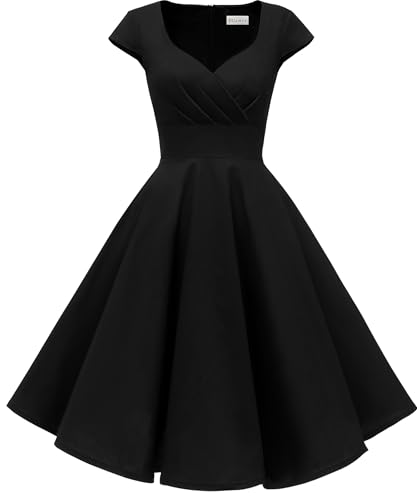 Ellames Women's 1950s Retro Vintage Dresses Elegant 2025 Cocktail Party Dress Cap Sleeve Dress with Pocket