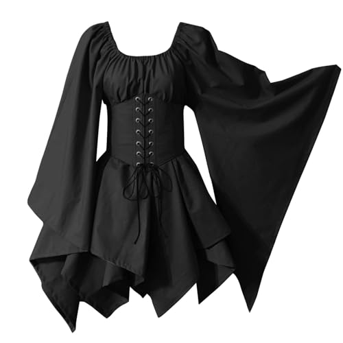 Mittelalter Kleidung Damen mit Trompetenärmel,Traditionelles irisches Kleid für Damen Festliche Kleidung Renaissance Karneval Kostüm Cosplay Party...