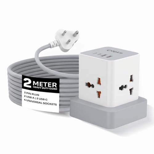 Image of OTEK VoltSafe C422 Extension Board with 4 Universal Sockets, 2 USB & 2 Type-C Fast Charging Ports, 2 Meter Cord, 2500W, 10A, Surge Protector, Power Strip for Home & Office